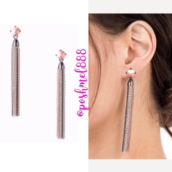 :: Stella & Dot [V] RoseGold+Black Fringe Earrings - Picture 3 of 8